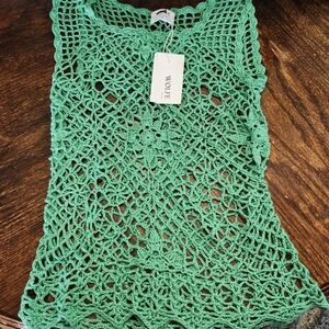 NWT Anthropologie Wolf The Label Green Floral Crochet Tank Top. Sz M